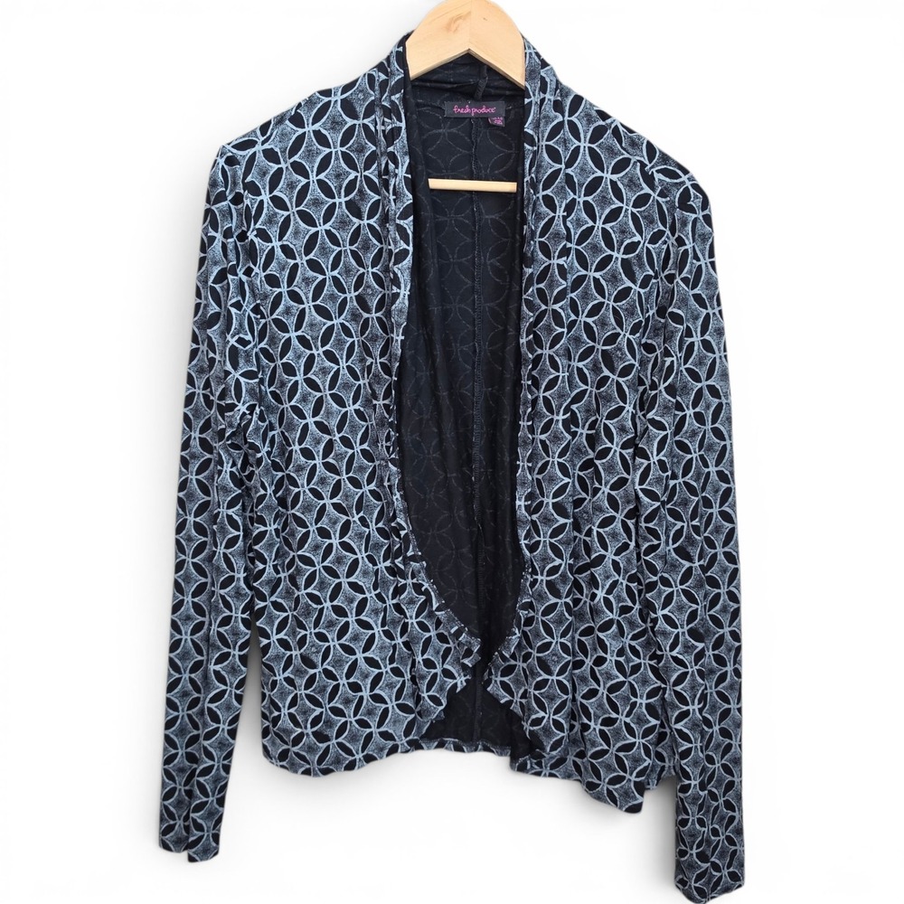 Fresh Produce Cardigan Womens M/L Blue Open Front Long Sleeve Casual Stretch